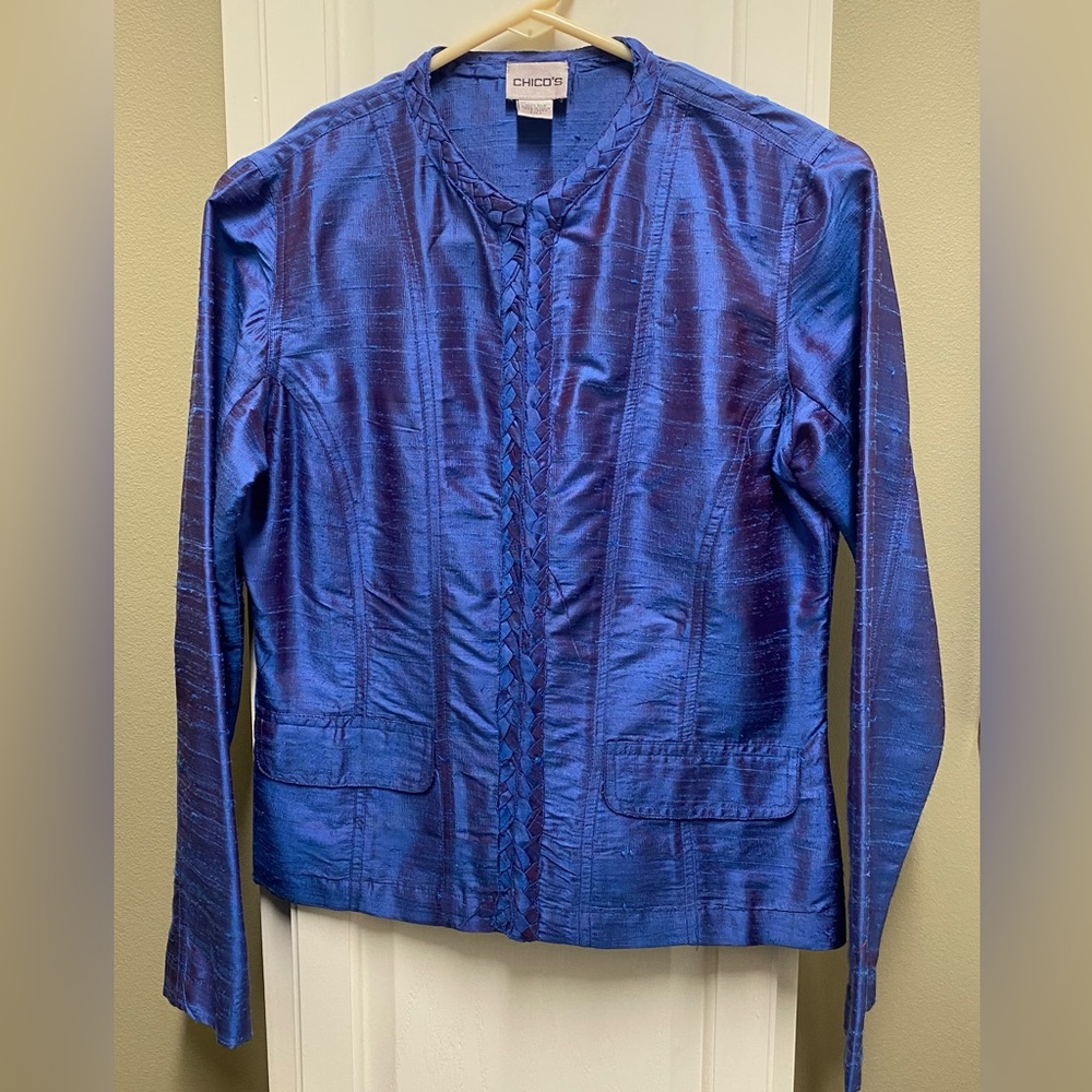Cobalt Blue 100% Silk Jacket Chicos Size 0